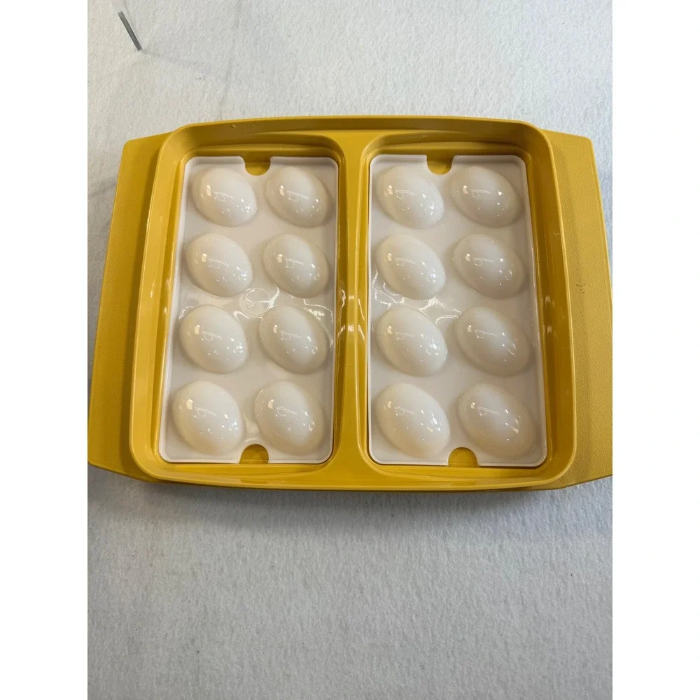 Vintage Tupperware Deviled Egg Keeper Carrier Tray Yellow 16 Egg Serving Set